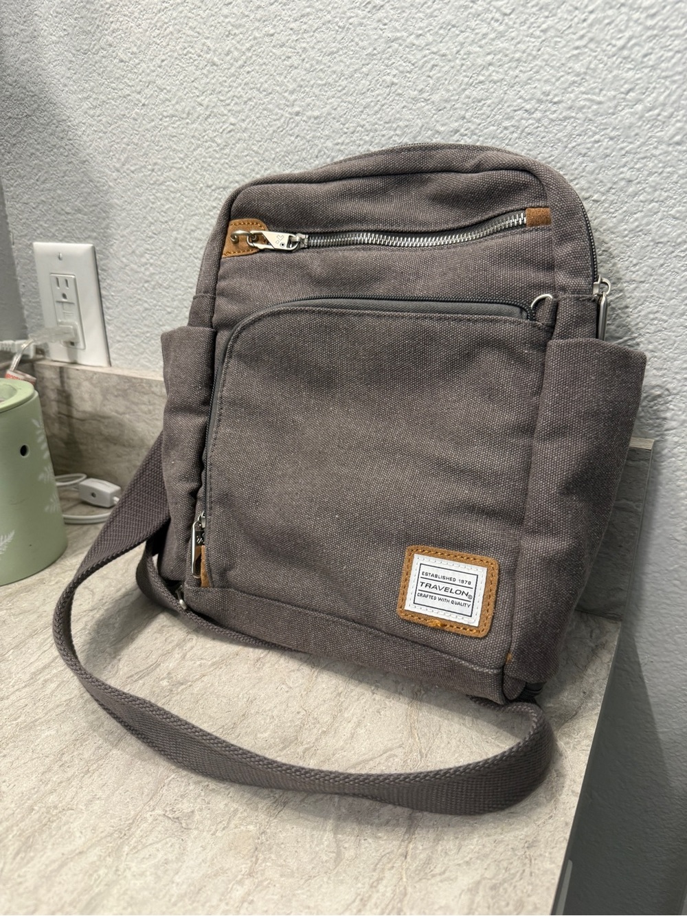 Travelon Gray Canvas Messenger Crossbody Bag
